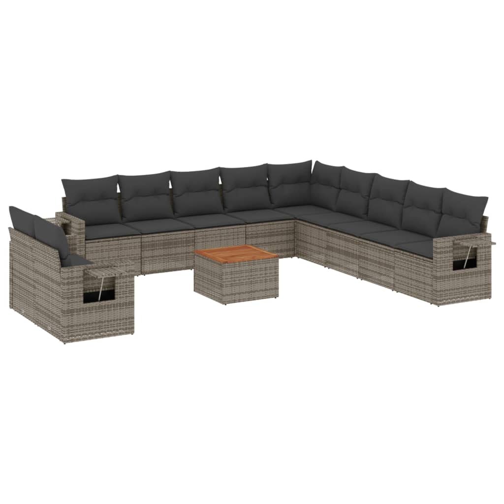 vidaXL Salon de jardin 12 pcs avec coussins Résine tressée Gris