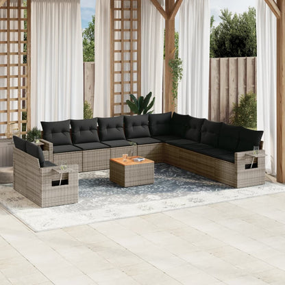 vidaXL Salon de jardin 12 pcs avec coussins Résine tressée Gris