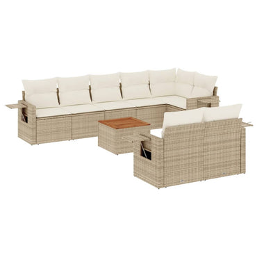 vidaXL Salon de jardin 9 pcs avec coussins Résine tressée Beige