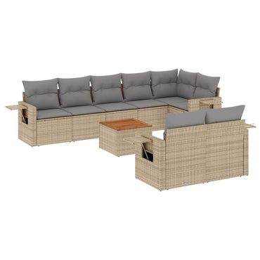 vidaXL Salon de jardin 9 pcs avec coussins Résine tressée Beige