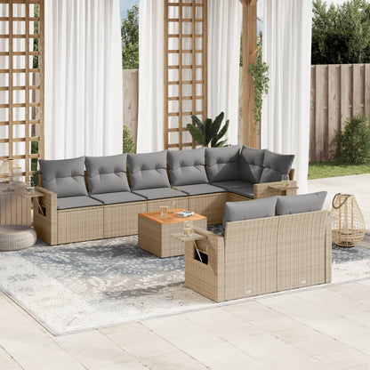 vidaXL Salon de jardin 9 pcs avec coussins Résine tressée Beige