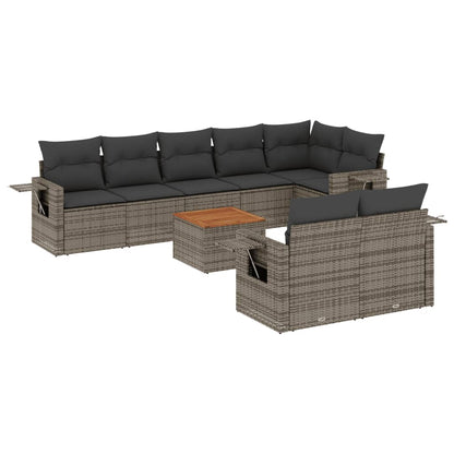 vidaXL Salon de jardin 9 pcs avec coussins Résine tressée Gris
