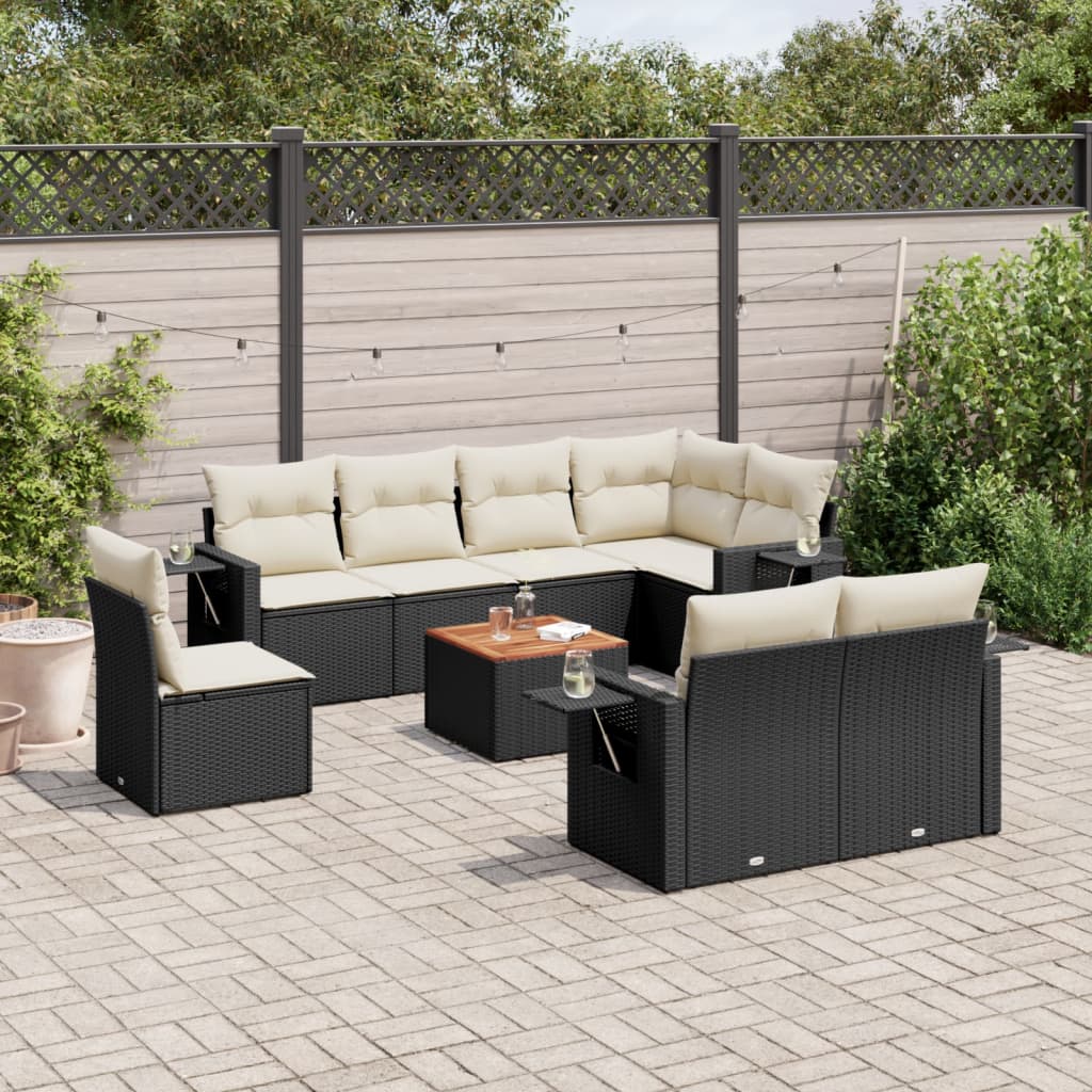 vidaXL Salon de jardin 9 pcs avec coussins Noir Résine tressée