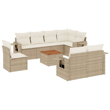 vidaXL Salon de jardin 9 pcs avec coussins Résine tressée Beige