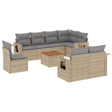 vidaXL Salon de jardin 9 pcs avec coussins Résine tressée Beige