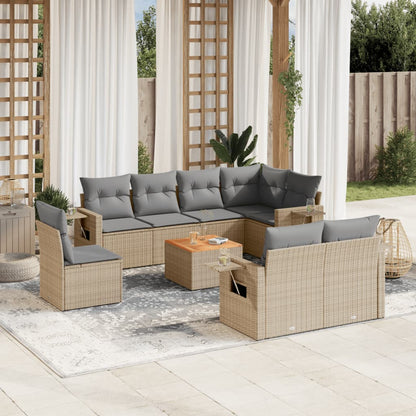 vidaXL Salon de jardin 9 pcs avec coussins Résine tressée Beige