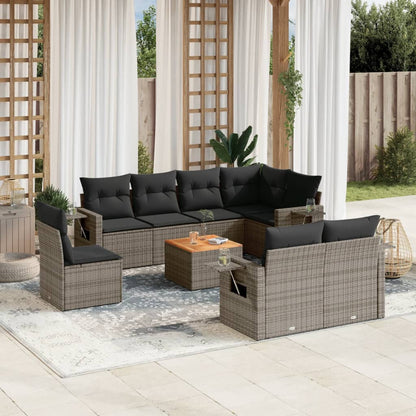 vidaXL Salon de jardin 9 pcs avec coussins Résine tressée Gris