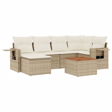 vidaXL Salon de jardin 7 pièces avec coussins en résine tressée beige