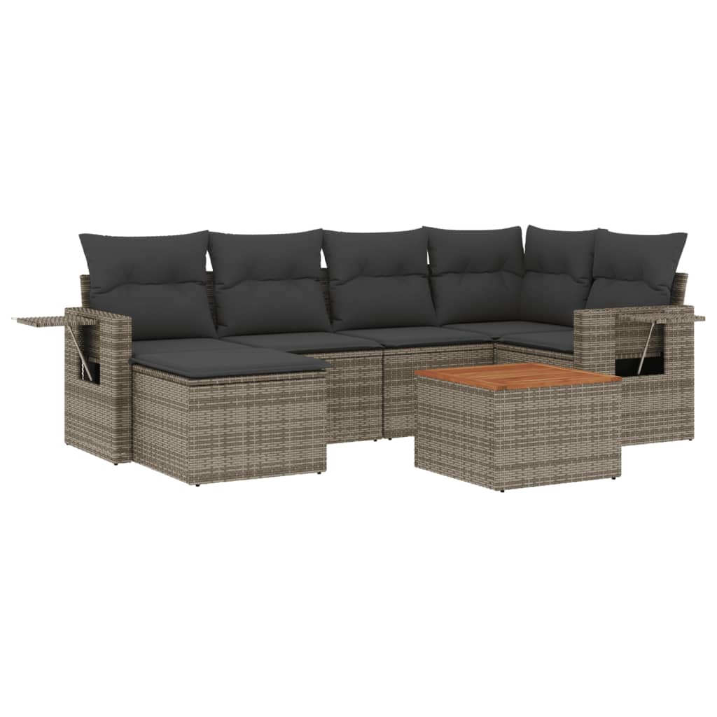 vidaXL Ensemble de canapés de jardin 7 pcs avec coussins Gris Résine tressée