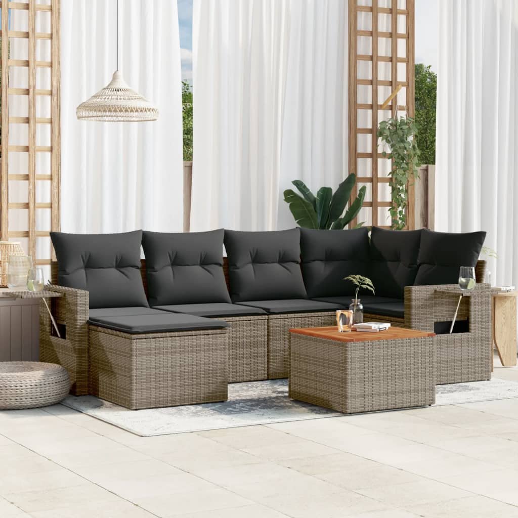vidaXL Ensemble de canapés de jardin 7 pcs avec coussins Gris Résine tressée