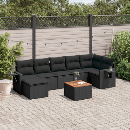 vidaXL Ensemble de canapés de jardin 8 pièces avec coussins résine tressée noir