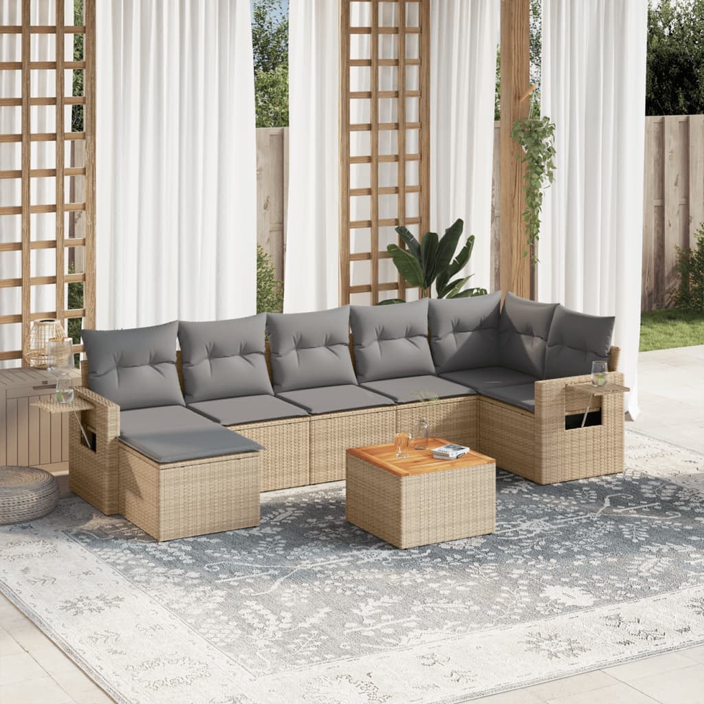 vidaXL Canapé d'angle de jardin 8 pcs avec coussins Résine tressée Beige