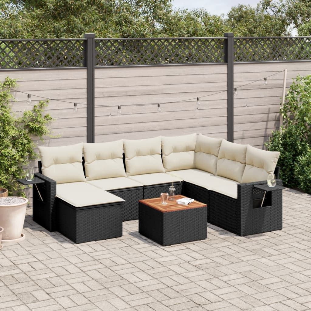 vidaXL Ensemble de canapés de jardin 8 pièces avec coussins résine tressée noir