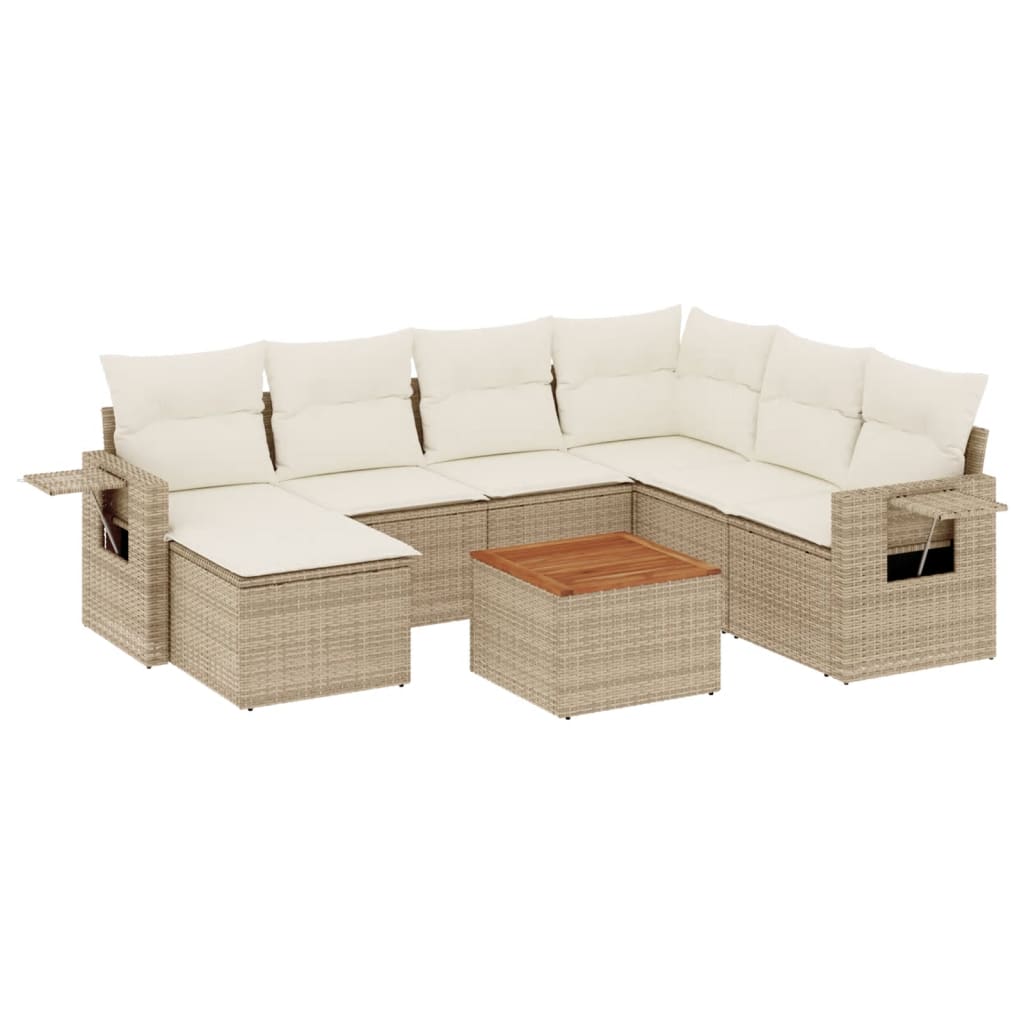 vidaXL Canapé d'angle de jardin 8 pcs avec coussins Résine tressée Beige