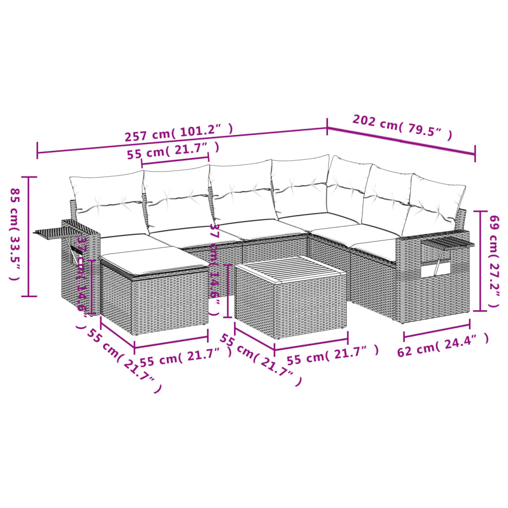 vidaXL Canapé d'angle de jardin 8 pcs avec coussins Résine tressée Beige