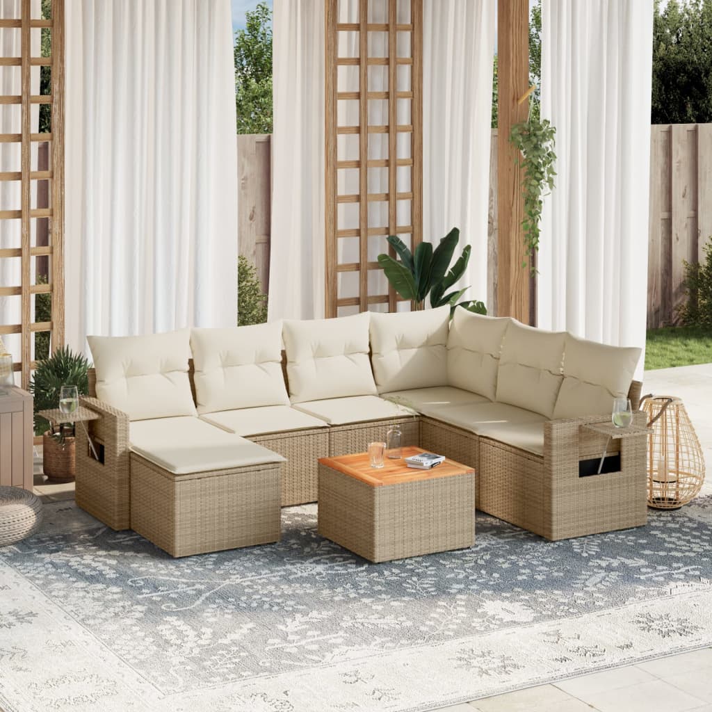 vidaXL Canapé d'angle de jardin 8 pcs avec coussins Résine tressée Beige