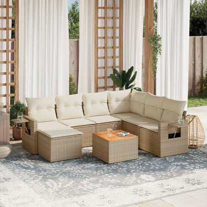 vidaXL Canapé d'angle de jardin 8 pcs avec coussins Résine tressée Beige