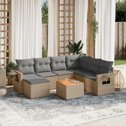 vidaXL Canapé d'angle de jardin 8 pcs avec coussins Résine tressée Beige