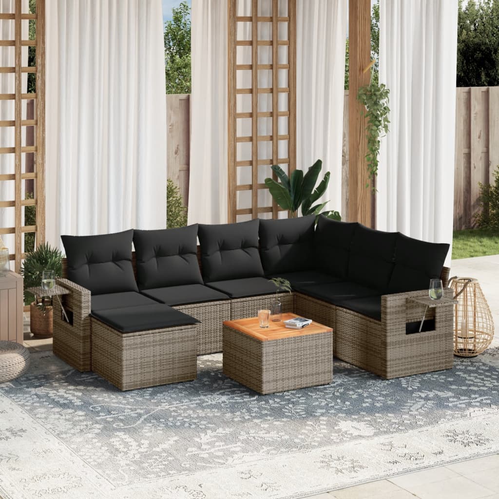 vidaXL Ensemble de canapés de jardin 8 pièces avec coussins en résine tressée grise