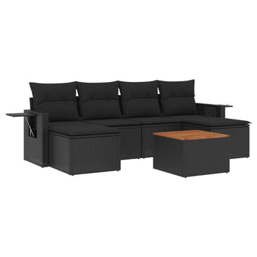 vidaXL Salon de jardin 7 pcs avec coussins Noir Résine tressée