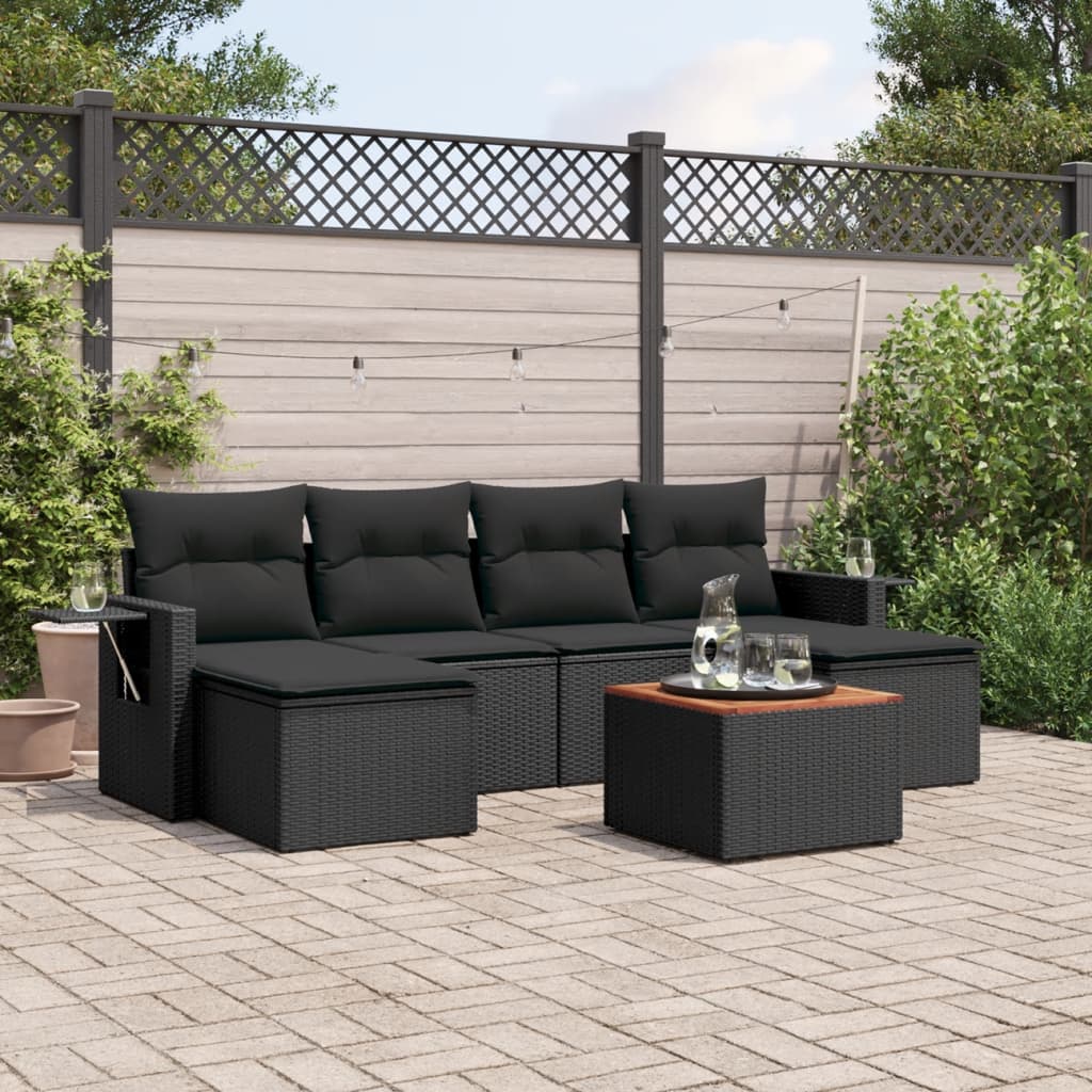 vidaXL Salon de jardin 7 pcs avec coussins Noir Résine tressée