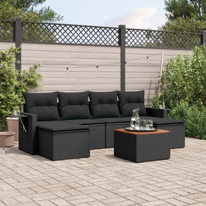 vidaXL Salon de jardin 7 pcs avec coussins Noir Résine tressée