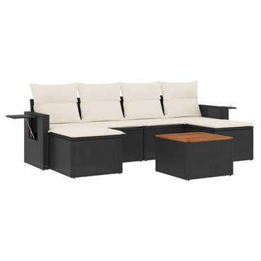 vidaXL Salon de jardin 7 pcs avec coussins Noir Résine tressée