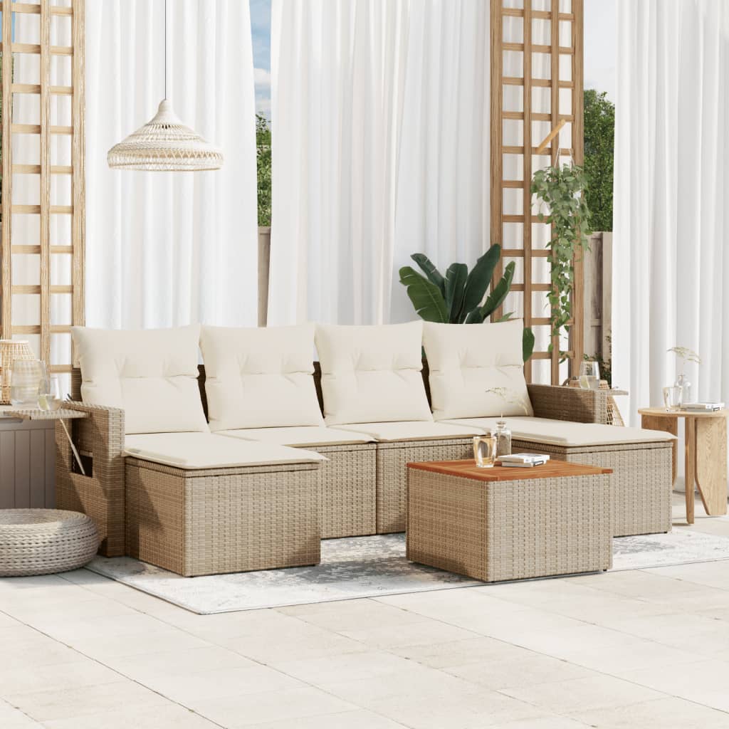 vidaXL Salon de jardin 7 pièces avec coussins en résine tressée beige