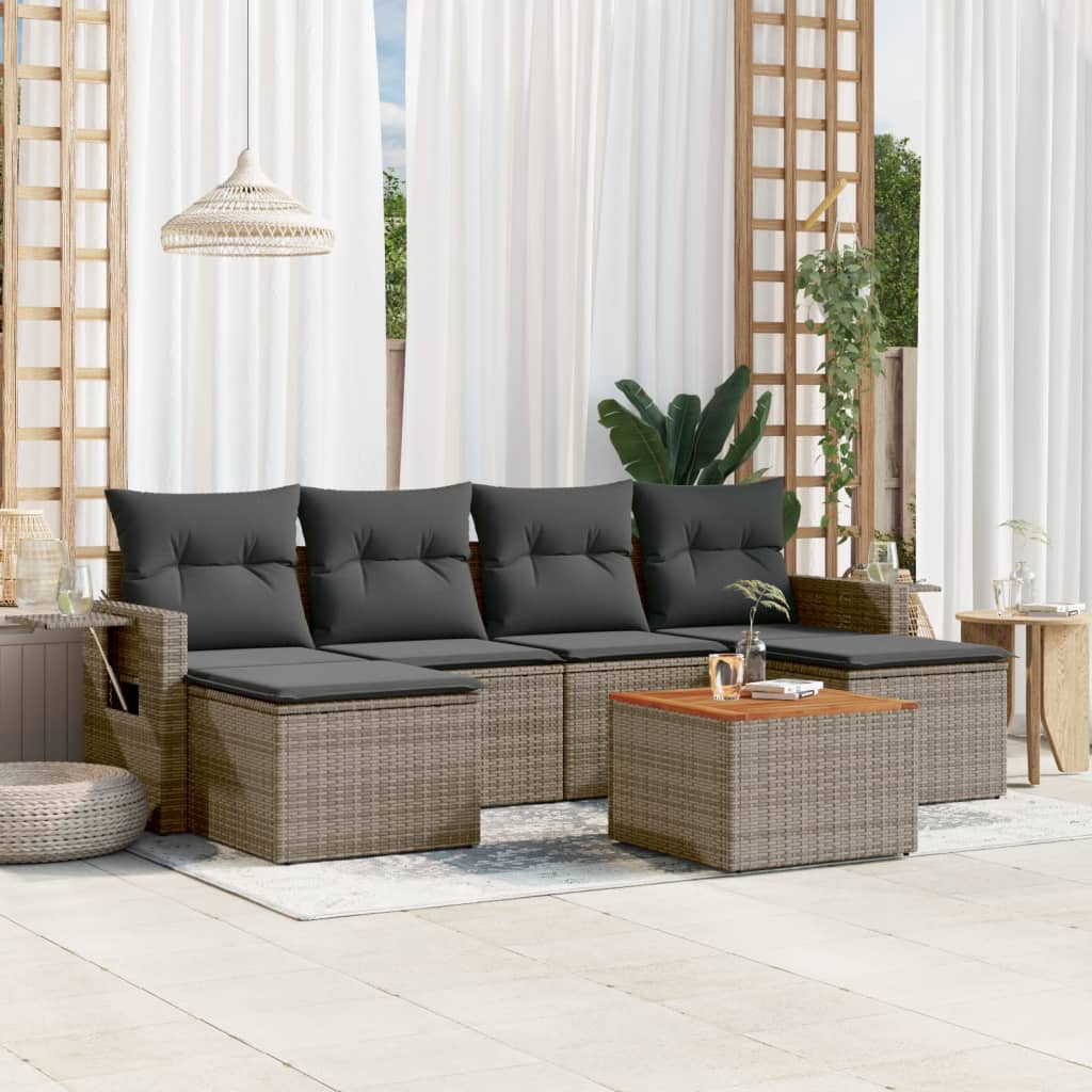 vidaXL Ensemble de canapés de jardin 7 pcs avec coussins Gris Résine tressée