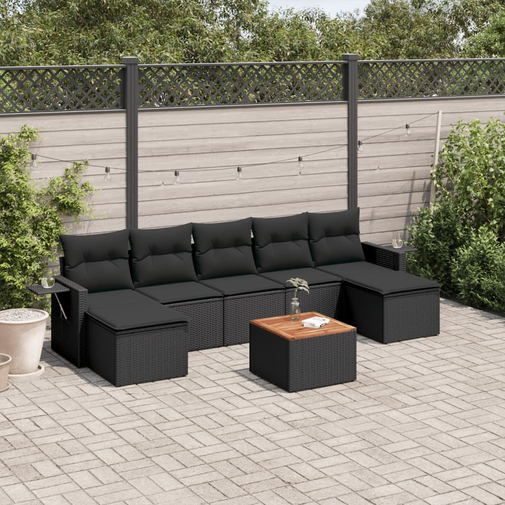 vidaXL Ensemble de canapés de jardin 8 pièces avec coussins résine tressée noir