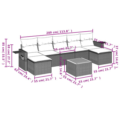 vidaXL Canapé d'angle de jardin 8 pcs avec coussins Résine tressée Beige