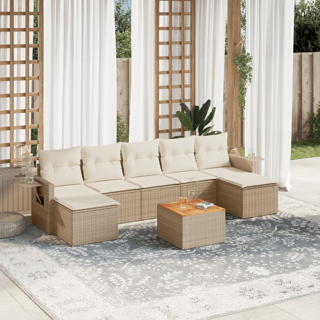 vidaXL Canapé d'angle de jardin 8 pcs avec coussins Résine tressée Beige