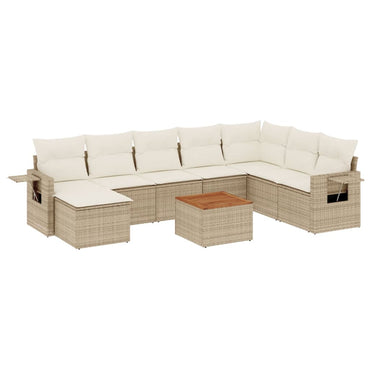 vidaXL Salon de jardin 9 pcs avec coussins Résine tressée Beige