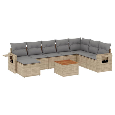 vidaXL Salon de jardin 9 pcs avec coussins Résine tressée Beige