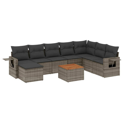 vidaXL Salon de jardin 9 pcs avec coussins Résine tressée Gris