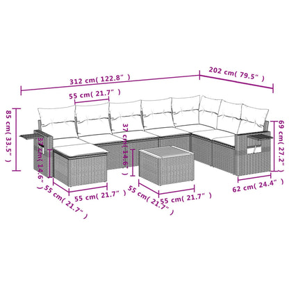 vidaXL Salon de jardin 9 pcs avec coussins Résine tressée Gris
