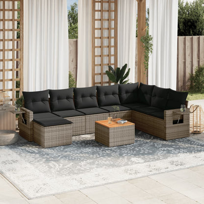 vidaXL Salon de jardin 9 pcs avec coussins Résine tressée Gris