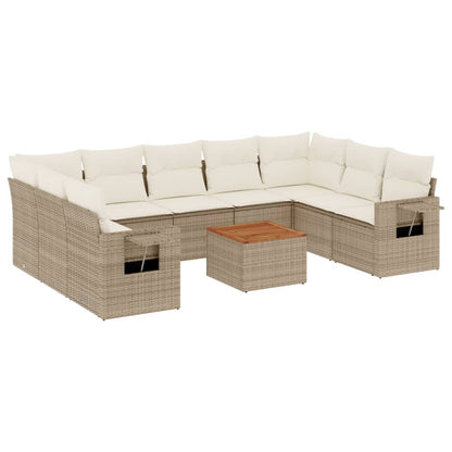 vidaXL Salon de jardin 10 pcs avec coussins beige résine tressée