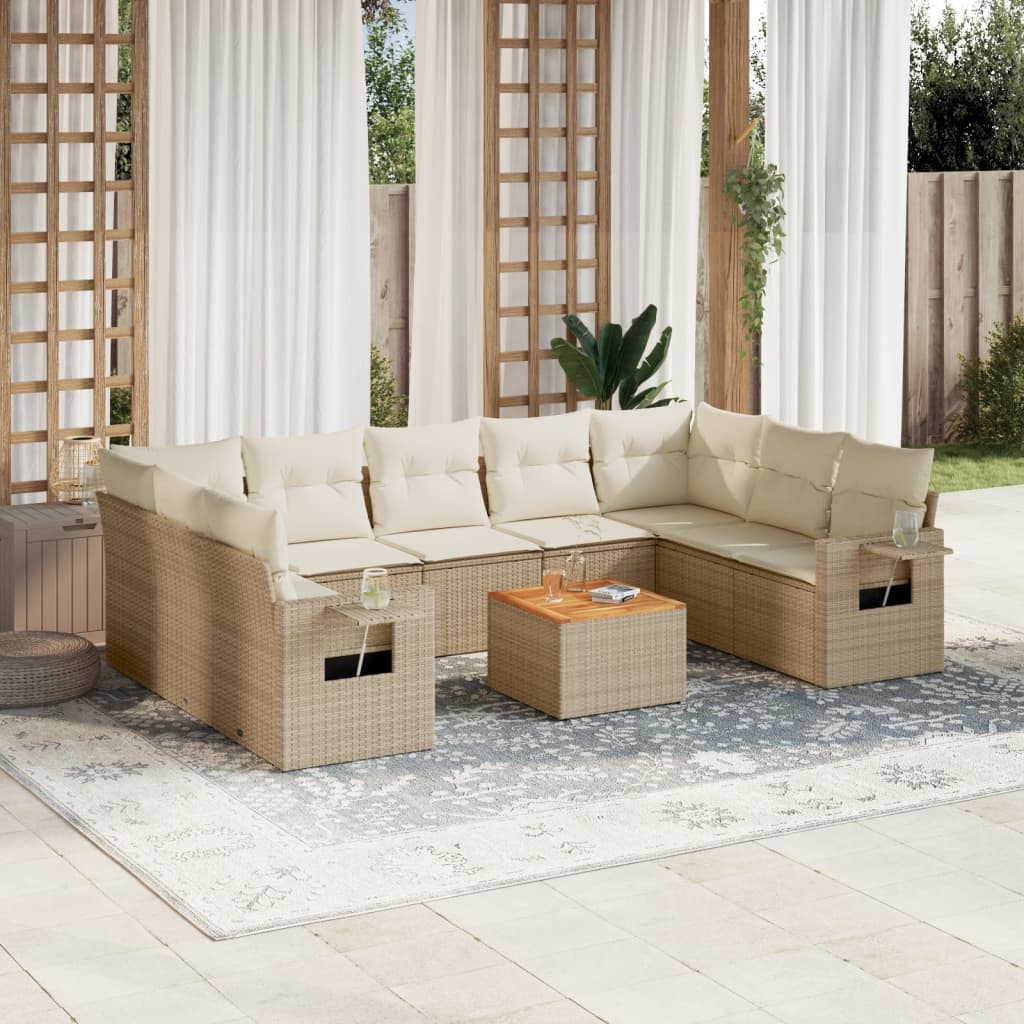 vidaXL Salon de jardin 10 pcs avec coussins beige résine tressée