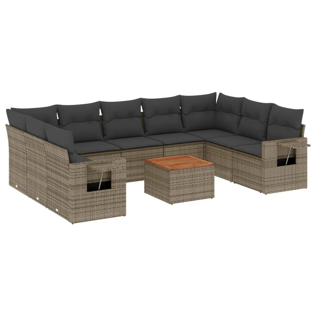 vidaXL Salon de jardin 10 pcs avec coussins résine tressée gris