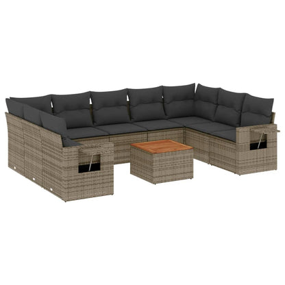 vidaXL Salon de jardin 10 pcs avec coussins résine tressée gris