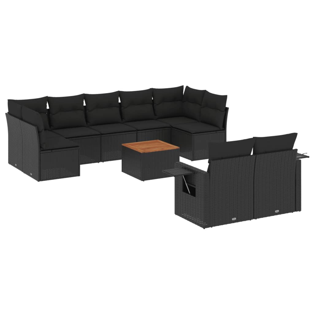 vidaXL Salon de jardin 10 pcs avec coussins Noir Résine tressée