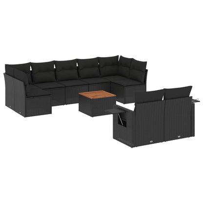 vidaXL Salon de jardin 10 pcs avec coussins Noir Résine tressée