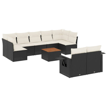 vidaXL Salon de jardin 10 pcs avec coussins Noir Résine tressée