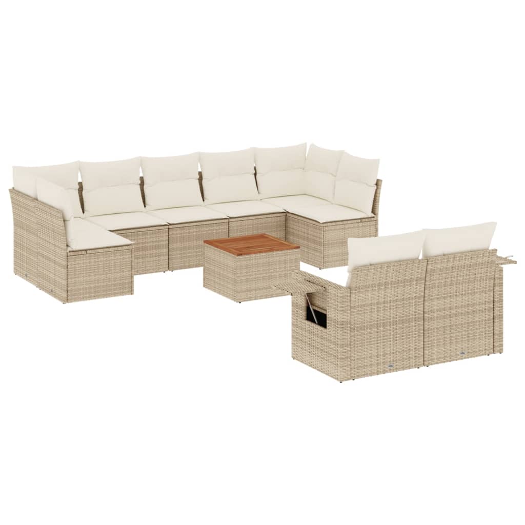 vidaXL Salon de jardin 10 pcs avec coussins beige résine tressée