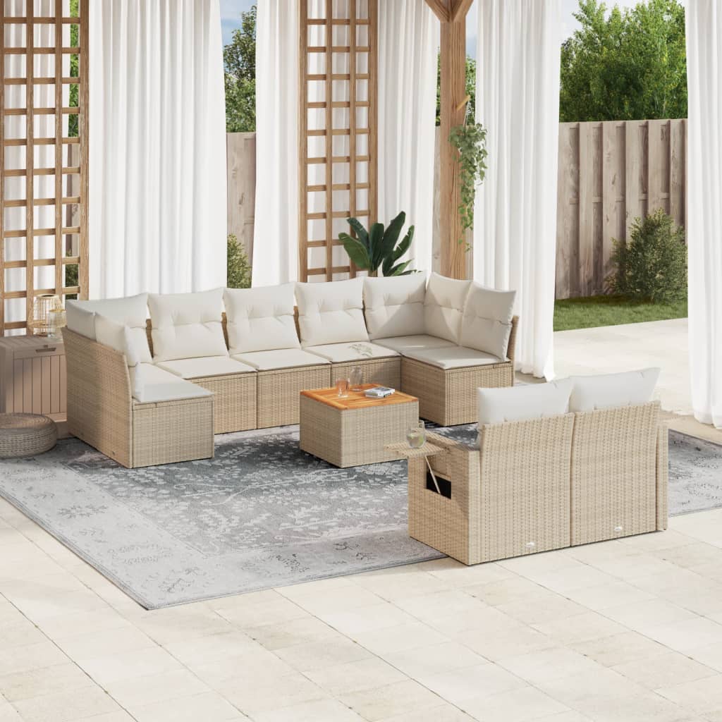 vidaXL Salon de jardin 10 pcs avec coussins beige résine tressée