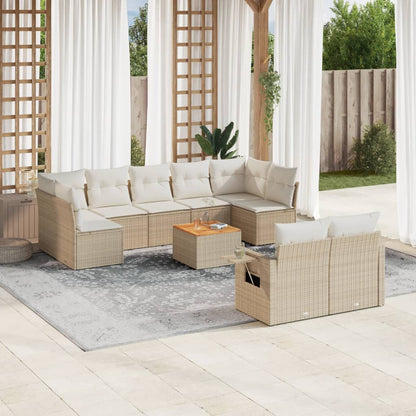 vidaXL Salon de jardin 10 pcs avec coussins beige résine tressée