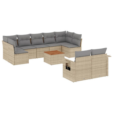 vidaXL Salon de jardin 10 pcs avec coussins beige résine tressée