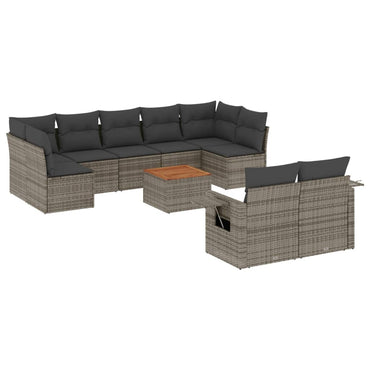vidaXL Salon de jardin 10 pcs avec coussins résine tressée gris