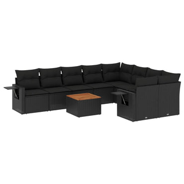 vidaXL Salon de jardin 10 pcs avec coussins Noir Résine tressée